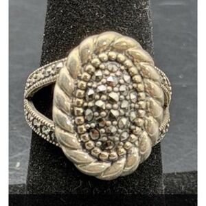 Sterling Silver Vintage Marcasite Ring Size 7 Oval Art deco 925 #374